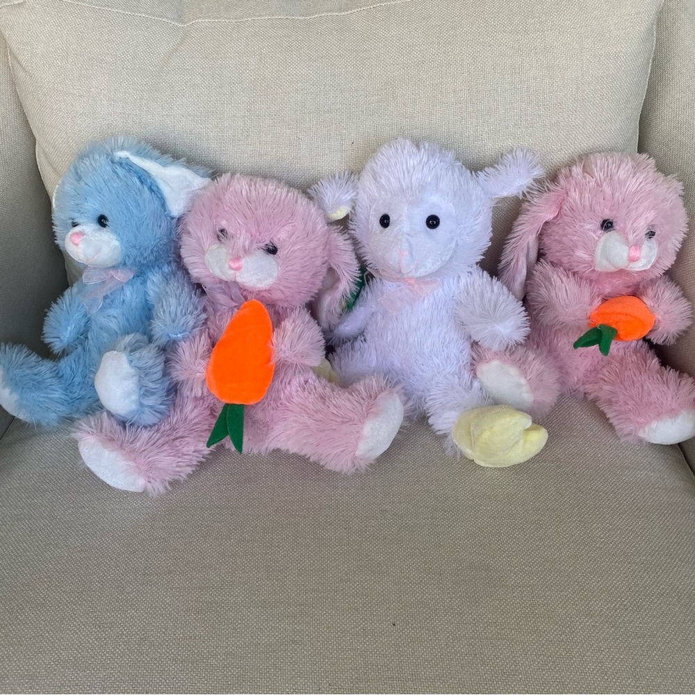 Set of 4 Easter Stuffed Animals - 3 Bunnies and 1 Lamb